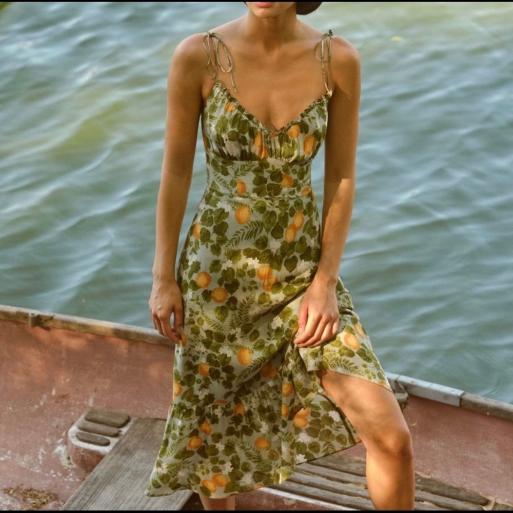 Reformation midi dress in orange grove.